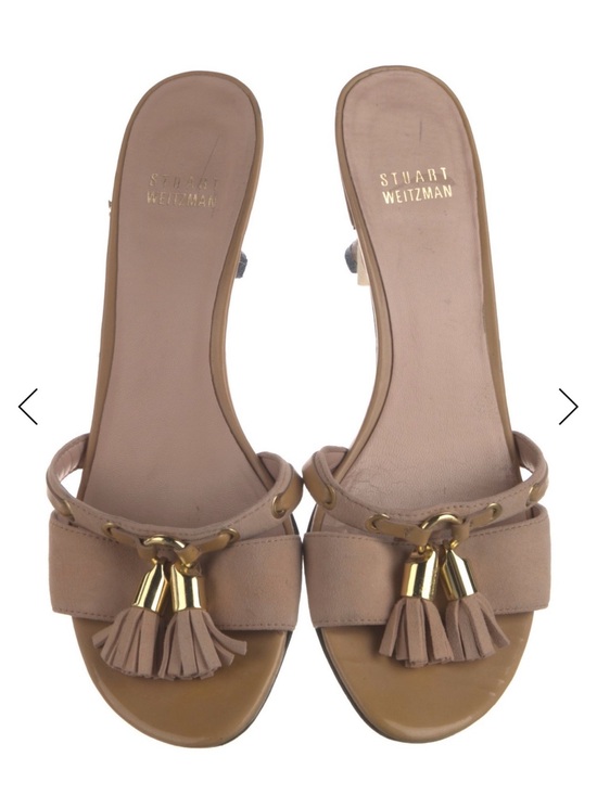 Stuart Weitzman Shoes - Stuart Weitzman Taupe Tassel Slide Mules